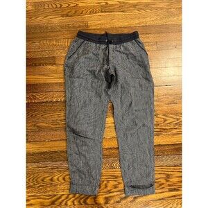 Athleta Bali Linen Pant Women's 10T Navy Striped Wide Leg Ankle Airy Drawstring